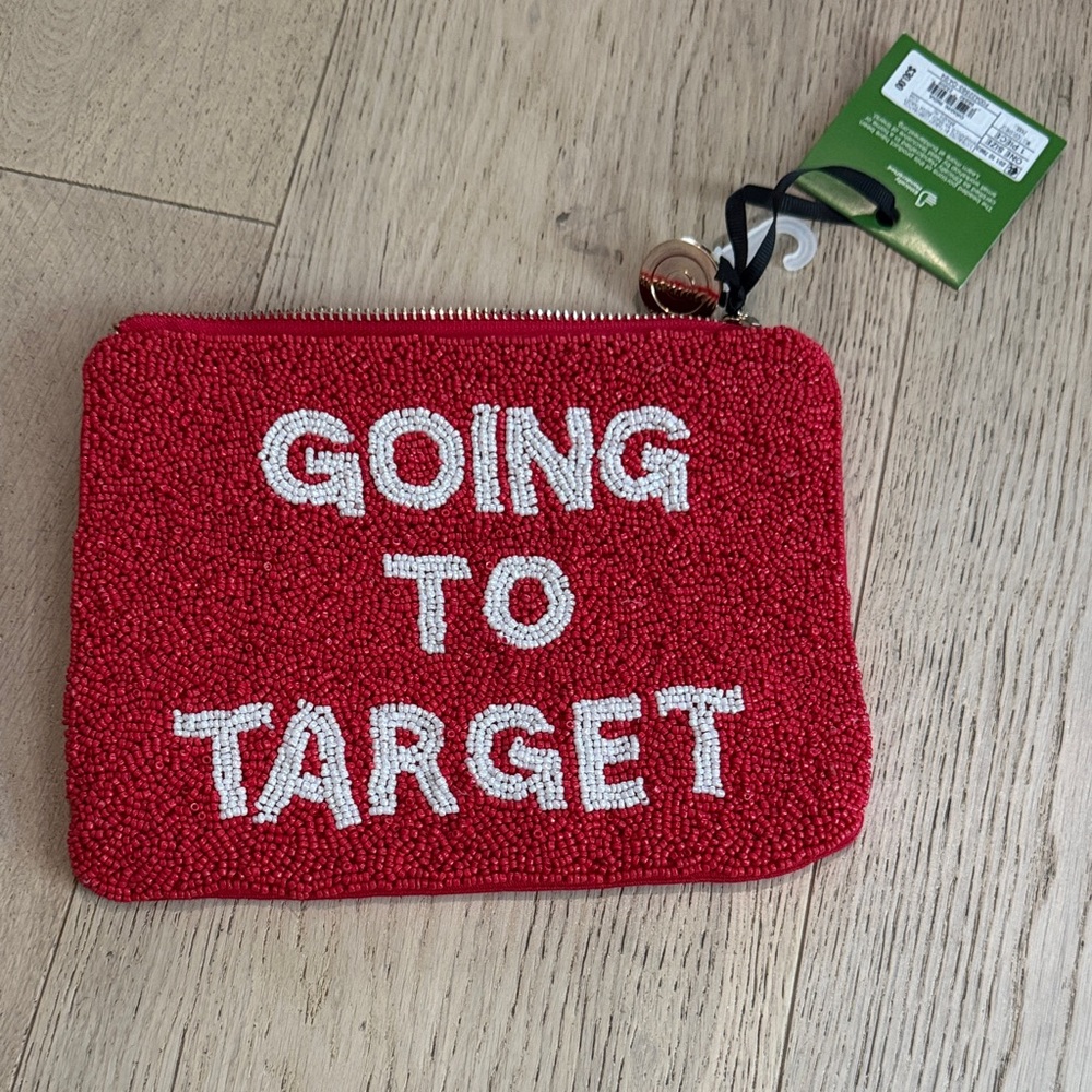 kate spade for target,  Red Beaded Pouch with White text, new and fabulous